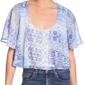 Show Me Your MuMu Kourtney Crop Top Paisley Chiffon Blouse Boho Blue Size Small